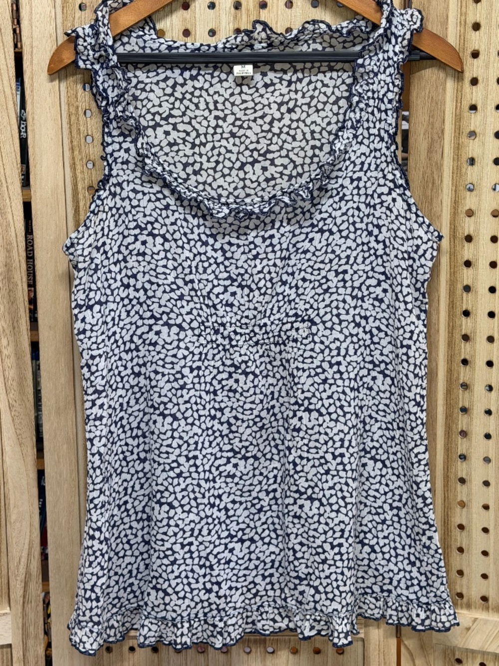 Old Navy Ruffle Tank Top Womens Medium Blue White Floral Smocked